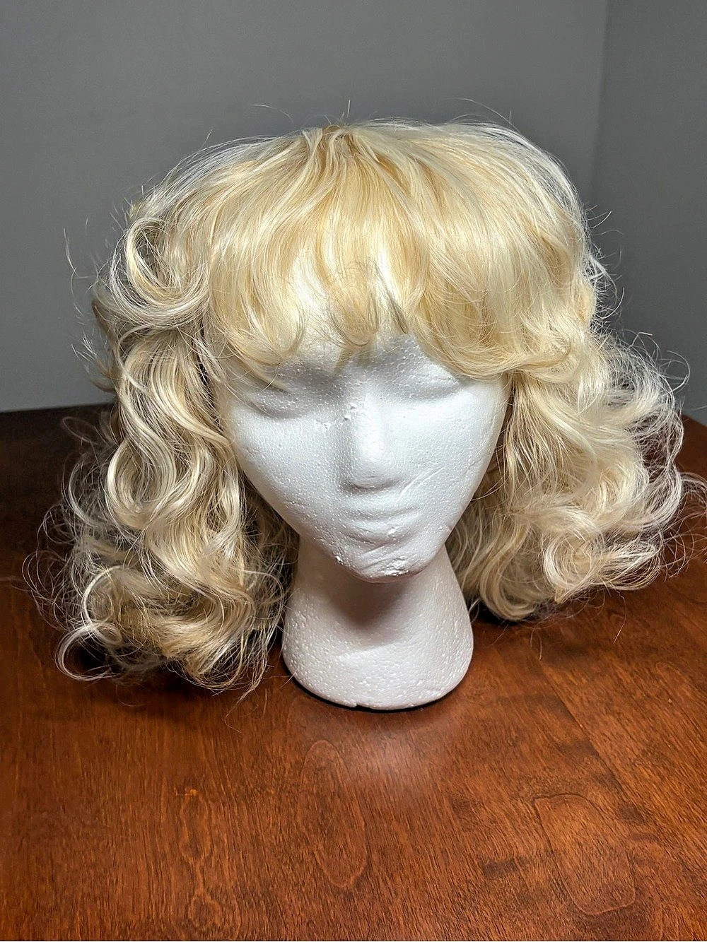 Platinum Blonde 16" Retro 70s Curly Cosplay Wig with Bangs